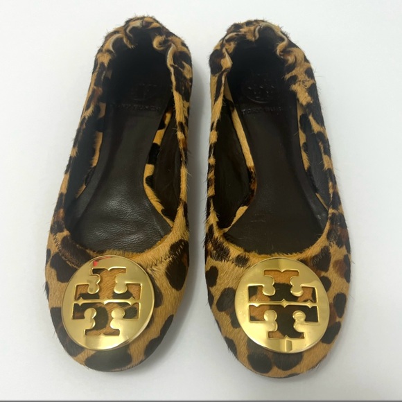 Tory Burch Reva Leopard Print Calf Hair Ballet Flats Size 5 - Picture 1 of 12